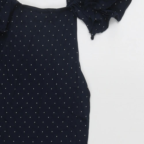 Mango Womens Blue Polka Dot Polyester Basic Blouse Size 8 Scoop Neck