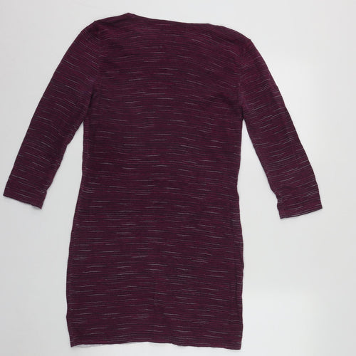 NEXT Womens Purple Geometric Cotton Basic Blouse Size 10 Round Neck