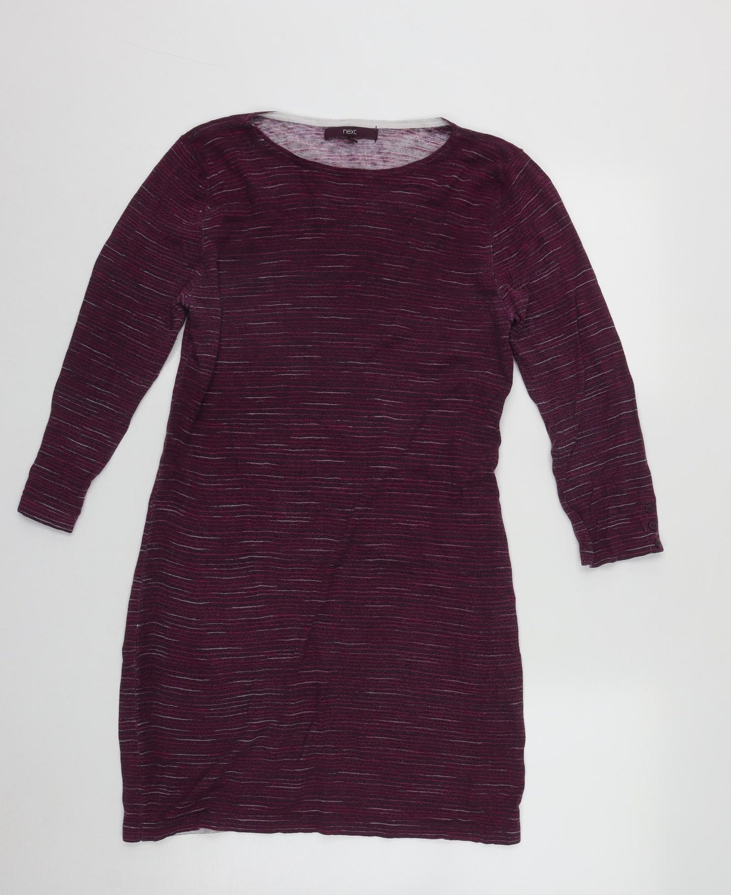 NEXT Womens Purple Geometric Cotton Basic Blouse Size 10 Round Neck