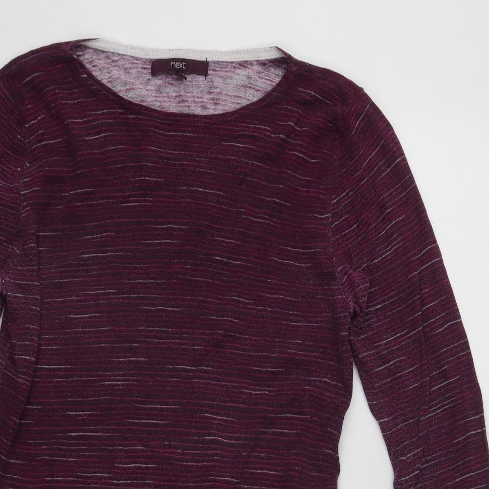NEXT Womens Purple Geometric Cotton Basic Blouse Size 10 Round Neck