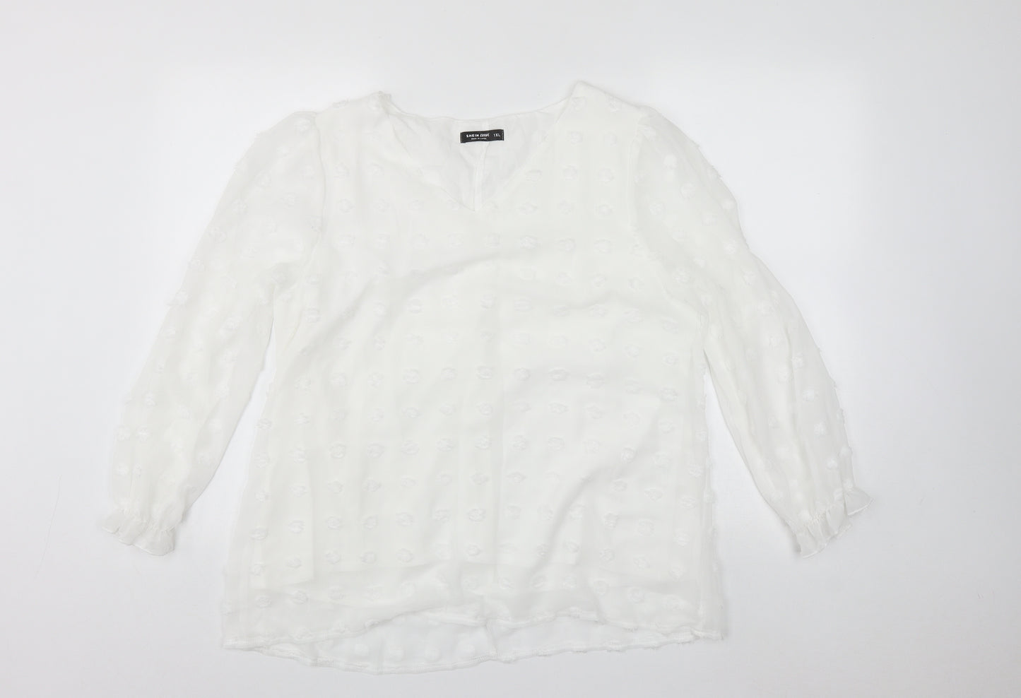 SheIn Womens White  Polyester Basic Blouse Size XL V-Neck