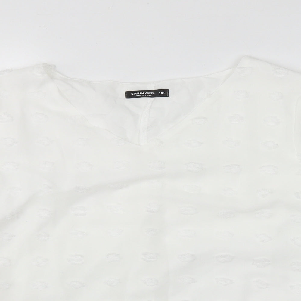 SheIn Womens White  Polyester Basic Blouse Size XL V-Neck