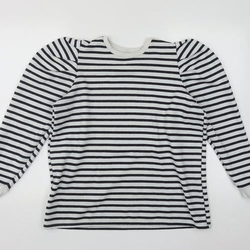 Papaya Womens White Round Neck Striped Polyester Pullover Jumper Size L