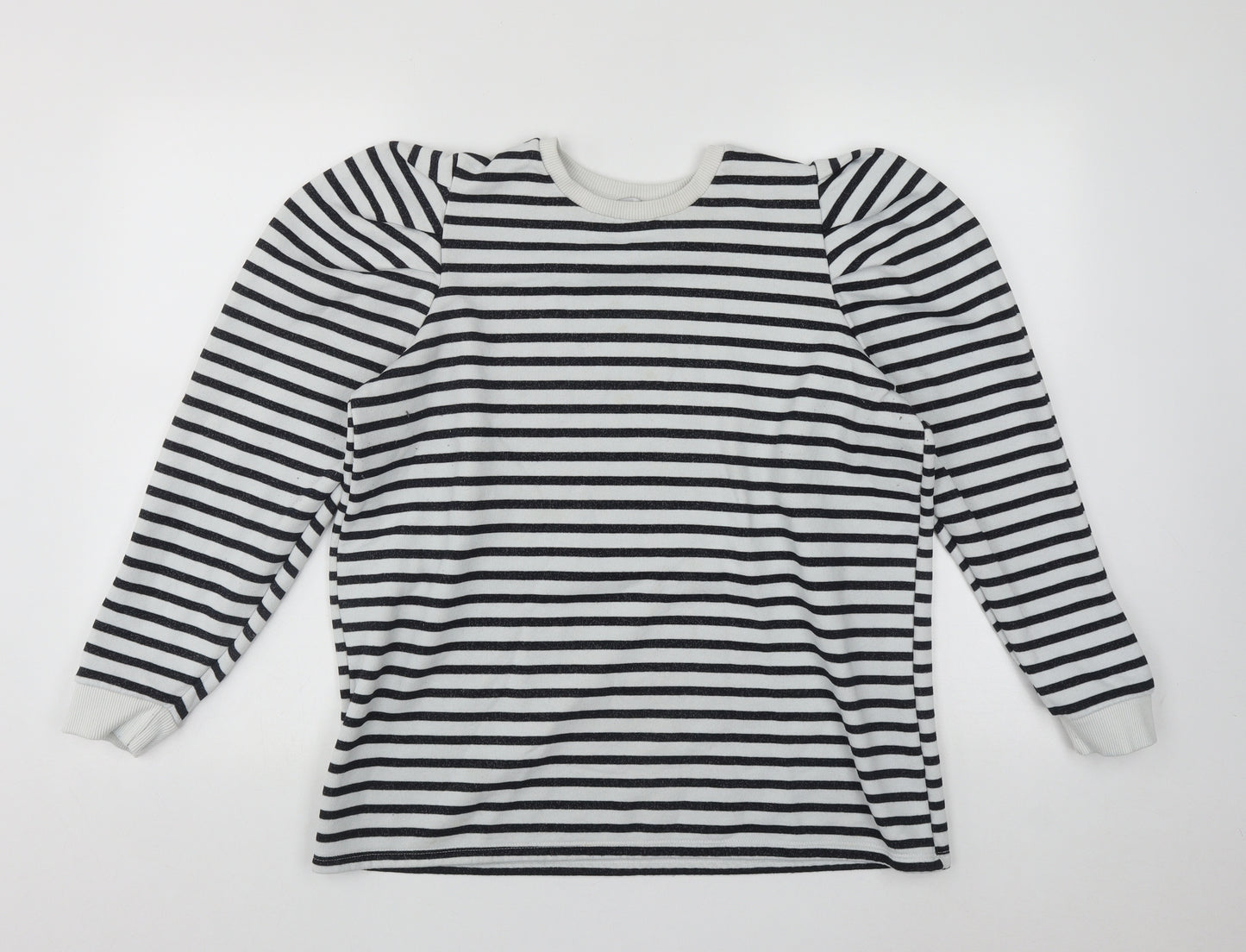 Papaya Womens White Round Neck Striped Polyester Pullover Jumper Size L