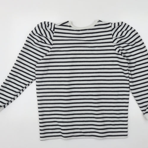 Papaya Womens White Round Neck Striped Polyester Pullover Jumper Size L