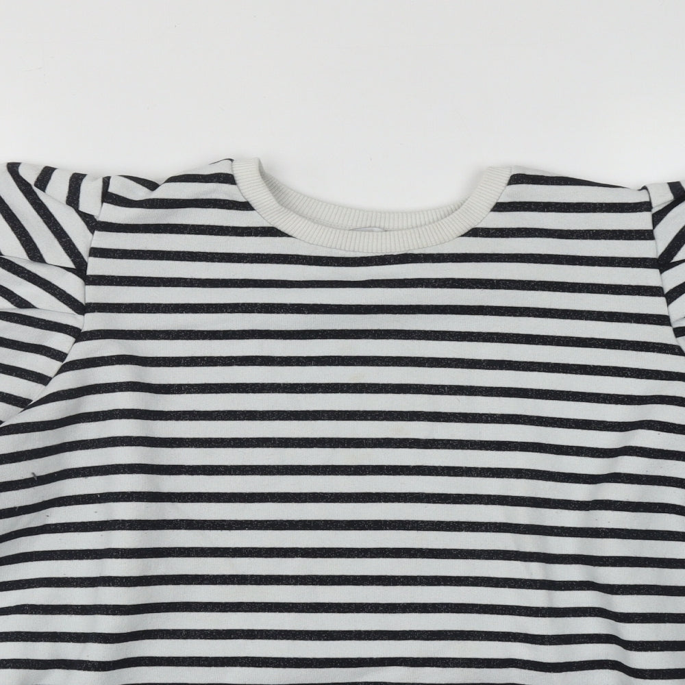 Papaya Womens White Round Neck Striped Polyester Pullover Jumper Size L