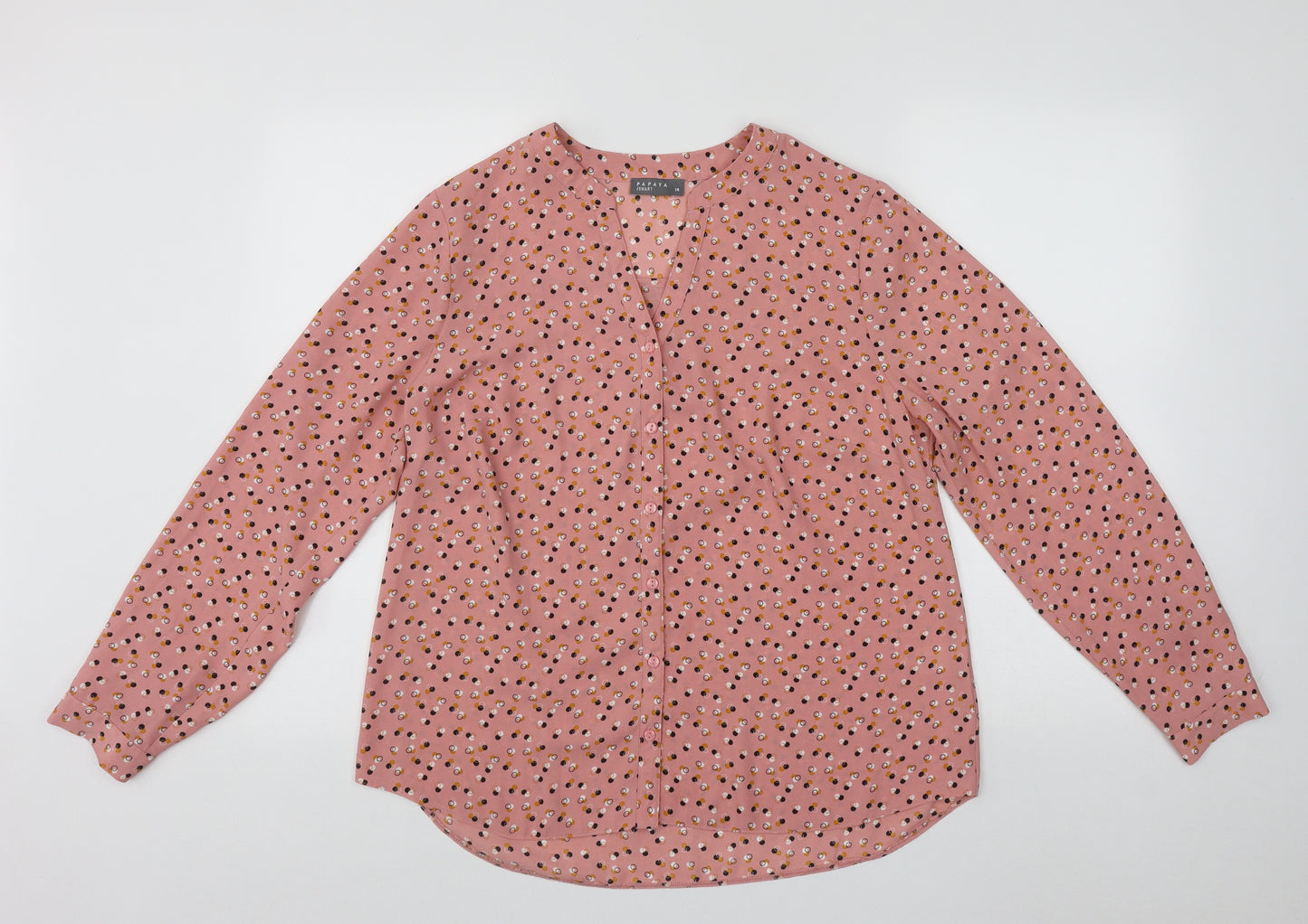 Papaya Womens Pink Geometric Polyester Basic Blouse Size 14 V-Neck
