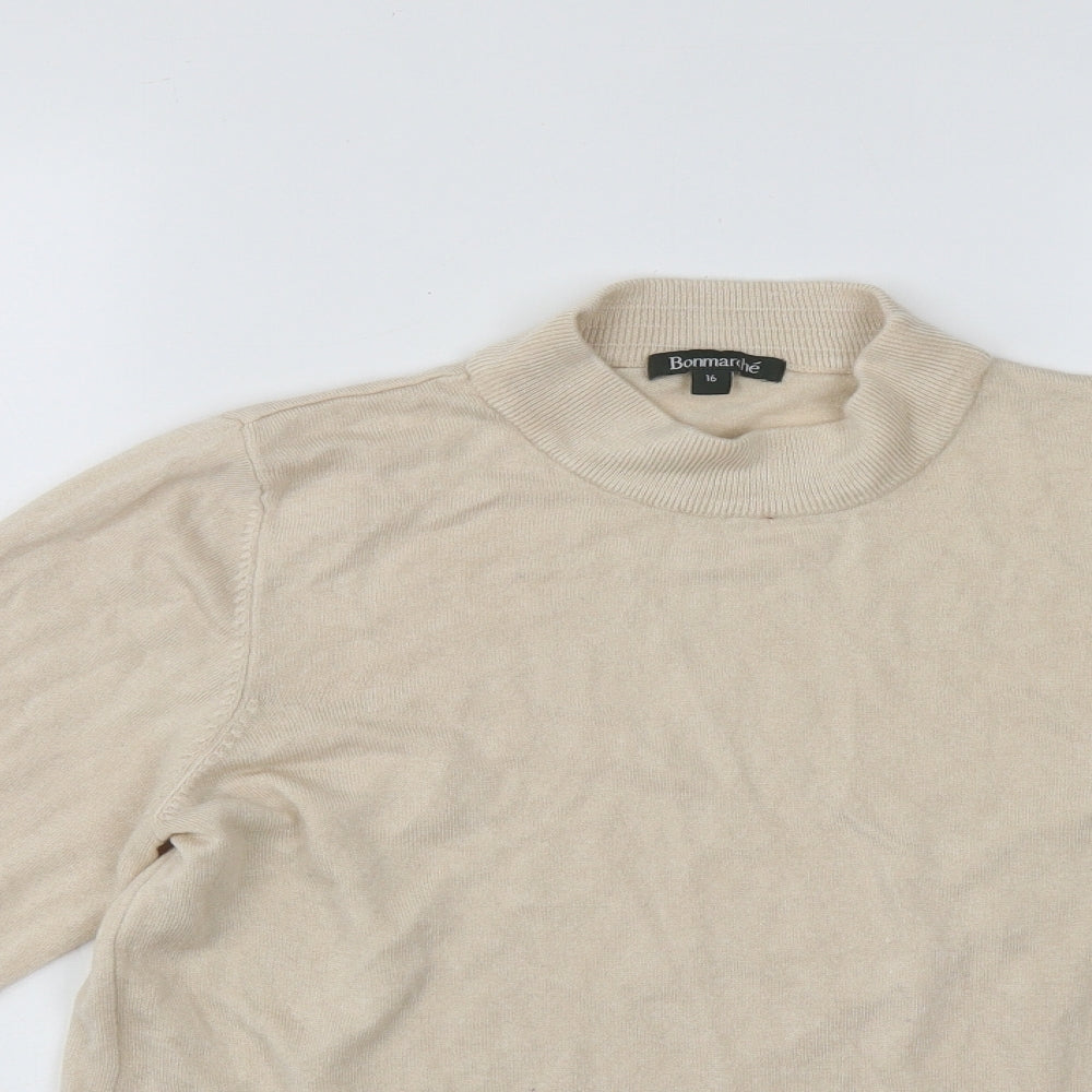 Bonmarche Womens Beige High Neck  Acrylic Pullover Jumper Size 16