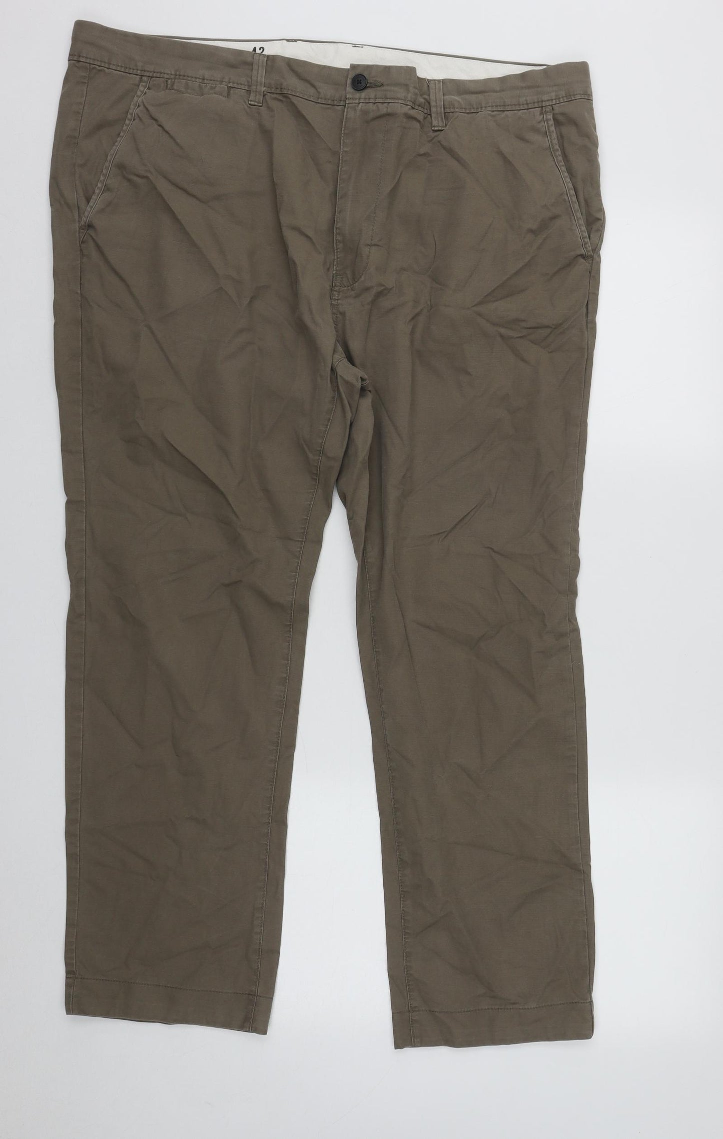 Marks and Spencer Mens Beige  Cotton Trousers  Size 42 in L27 in Regular Zip