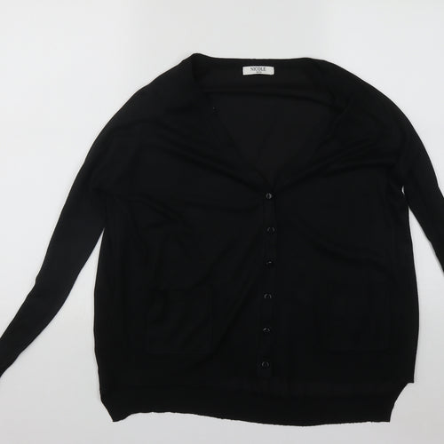 Nicole Womens Black V-Neck  Polyester Cardigan Jumper Size M