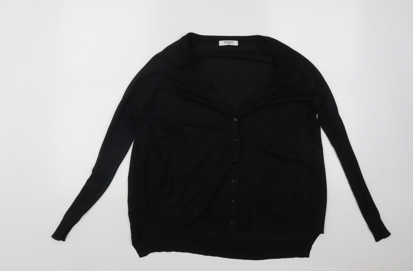 Nicole Womens Black V-Neck  Polyester Cardigan Jumper Size M