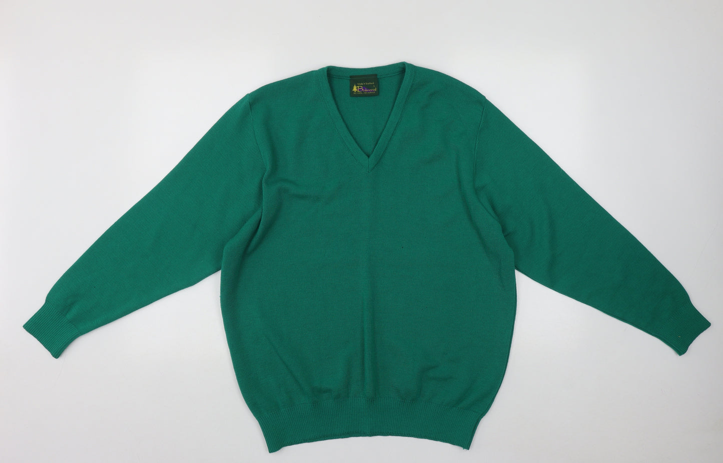 Balmoral Mens Green V-Neck  Wool Pullover Jumper Size L
