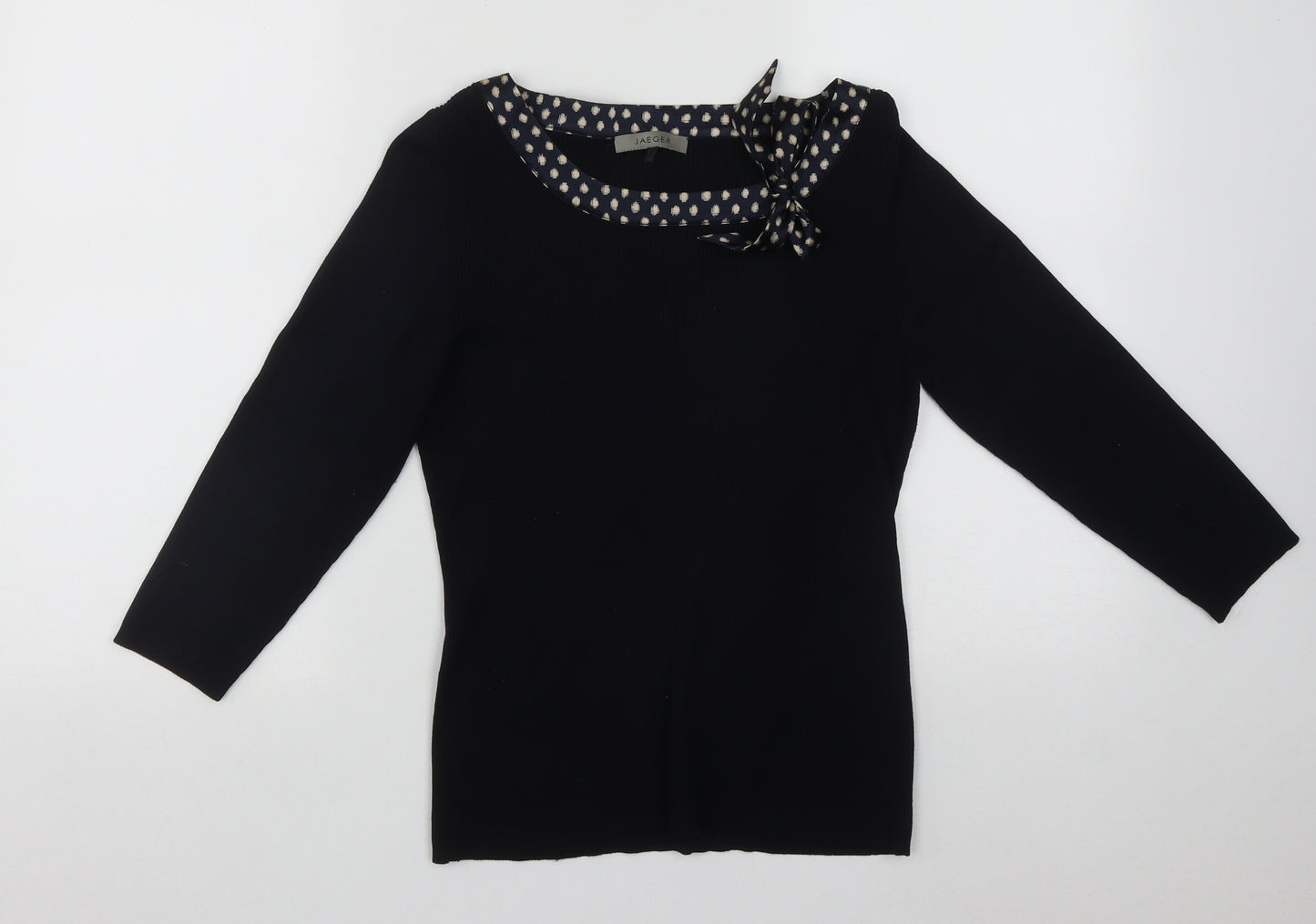 Jager Womens Blue Scoop Neck Geometric Silk Pullover Jumper Size M