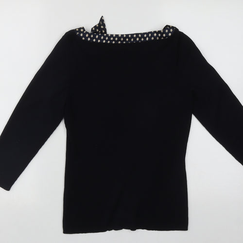 Jager Womens Blue Scoop Neck Geometric Silk Pullover Jumper Size M