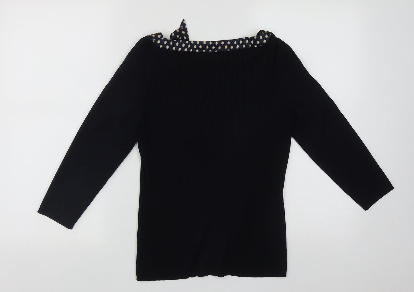 Jager Womens Blue Scoop Neck Geometric Silk Pullover Jumper Size M