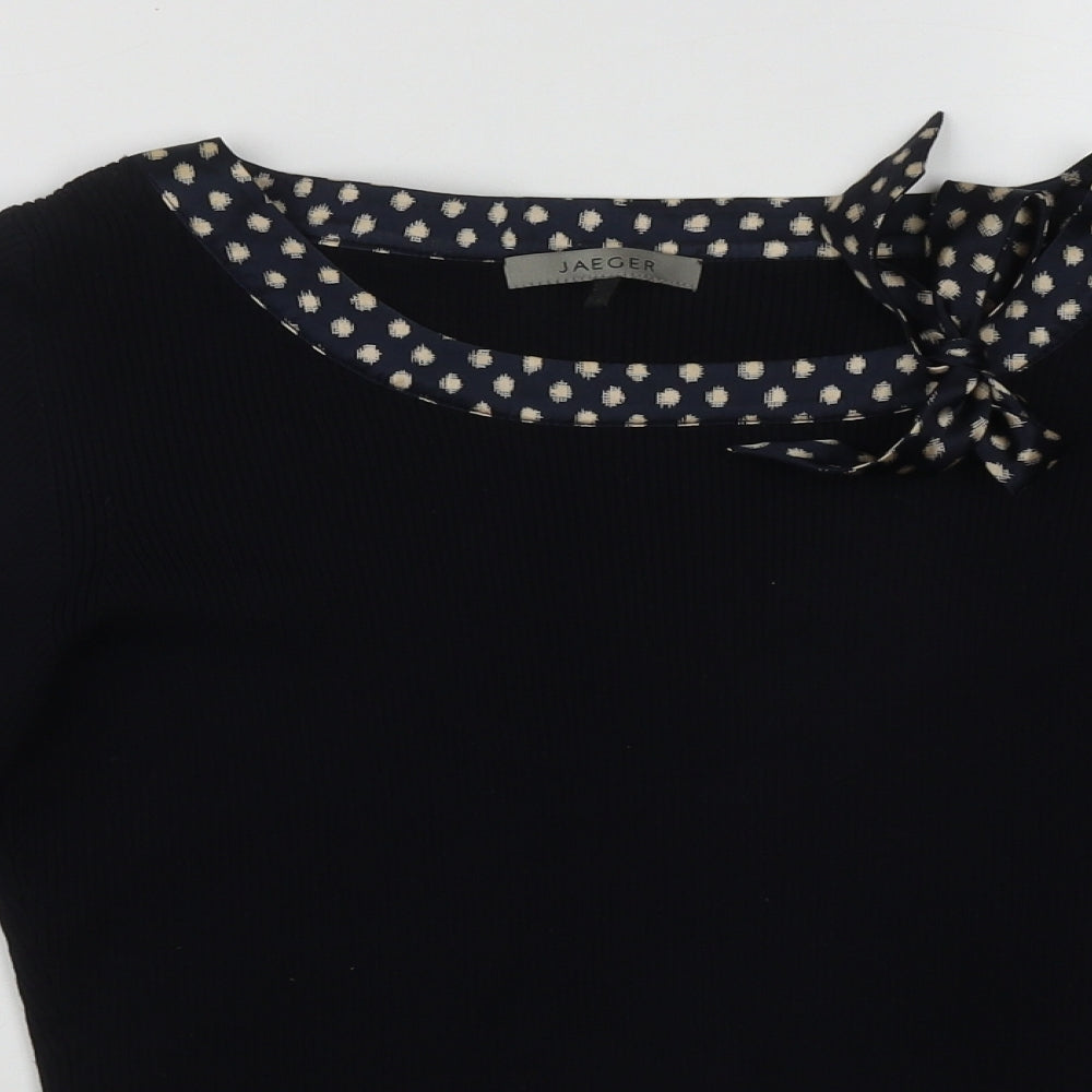 Jager Womens Blue Scoop Neck Geometric Silk Pullover Jumper Size M