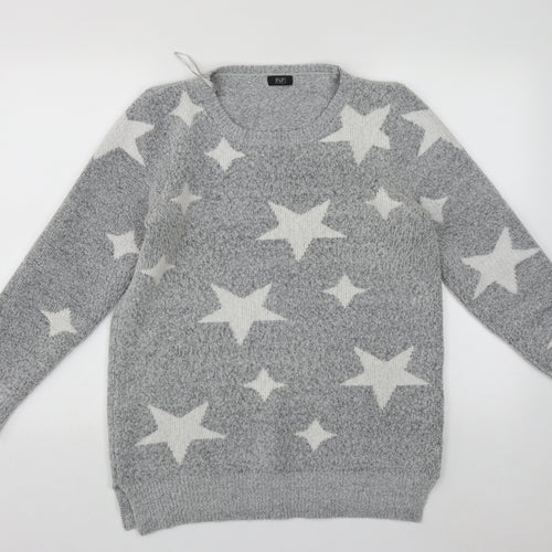 F&F  Womens Grey Round Neck  Polyester Pullover Jumper Size M   - STARS