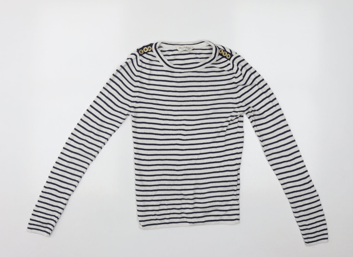 Miss Selfridge Womens White Round Neck Striped Acrylic Pullover Jumper Size 10