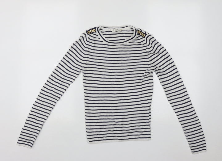 Miss Selfridge Womens White Round Neck Striped Acrylic Pullover Jumper Size 10