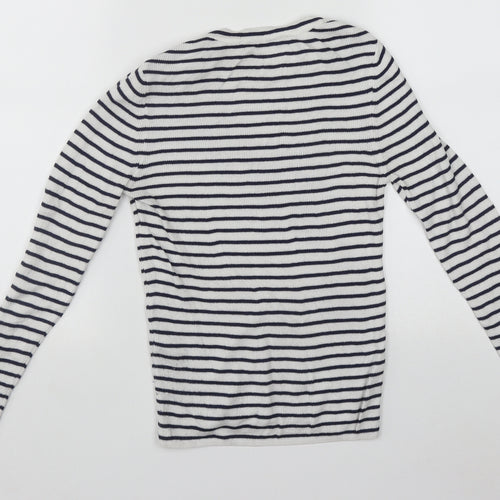 Miss Selfridge Womens White Round Neck Striped Acrylic Pullover Jumper Size 10