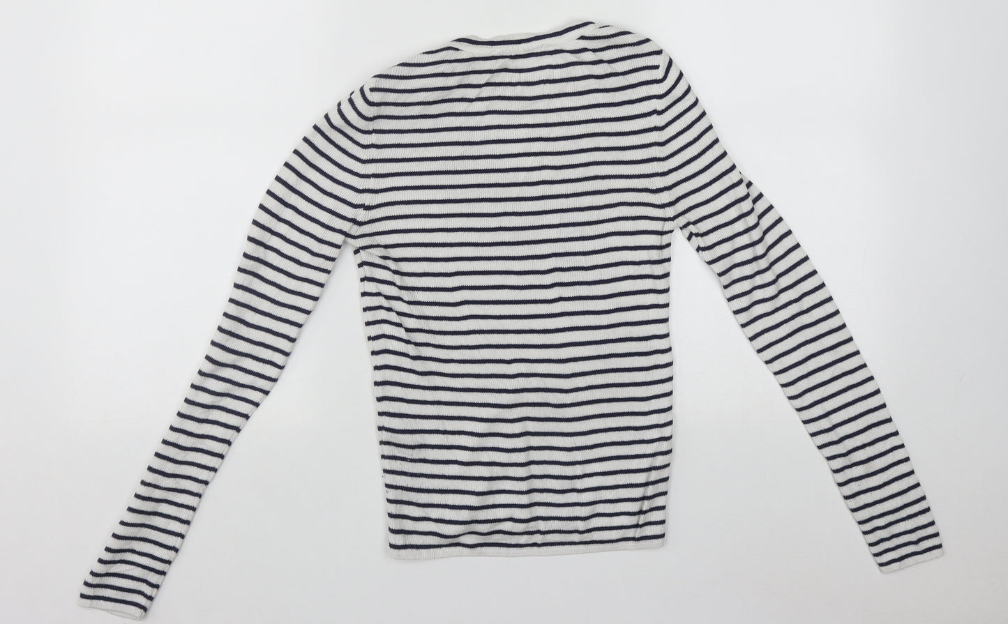 Miss Selfridge Womens White Round Neck Striped Acrylic Pullover Jumper Size 10