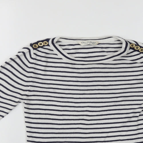 Miss Selfridge Womens White Round Neck Striped Acrylic Pullover Jumper Size 10