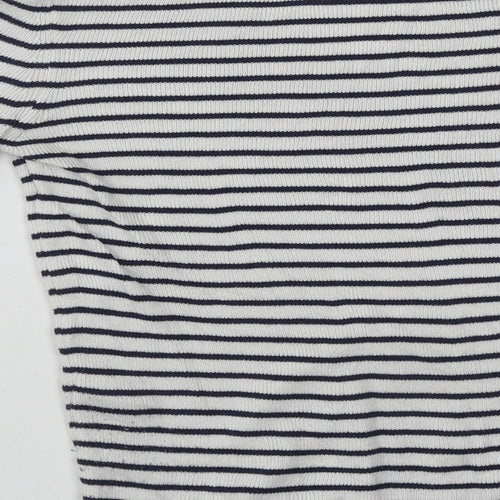 Miss Selfridge Womens White Round Neck Striped Acrylic Pullover Jumper Size 10