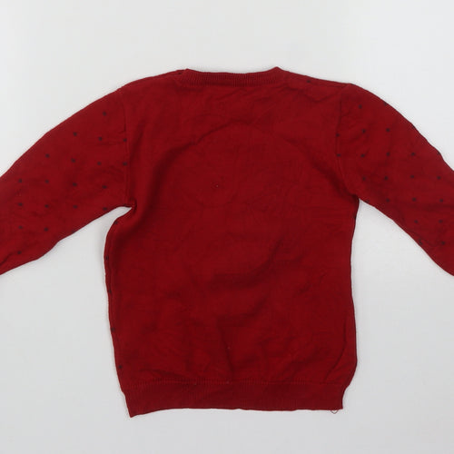 George Boys Red  Cotton Pullover Jumper Size 12-18 Months  Button - Rudolph Christmas Jumper