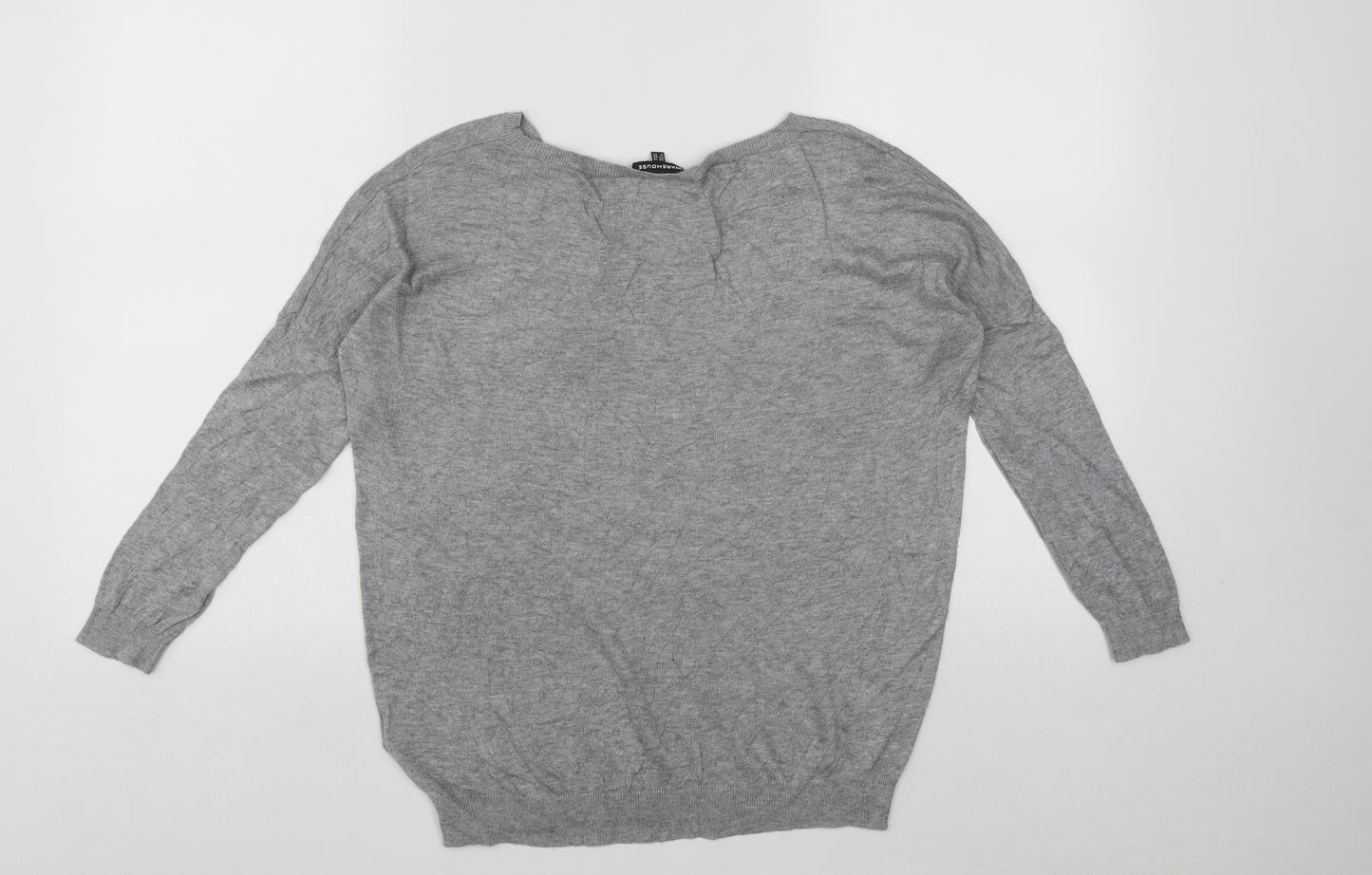 Warehouse Womens Grey Round Neck Geometric Viscose Pullover Jumper Size 10