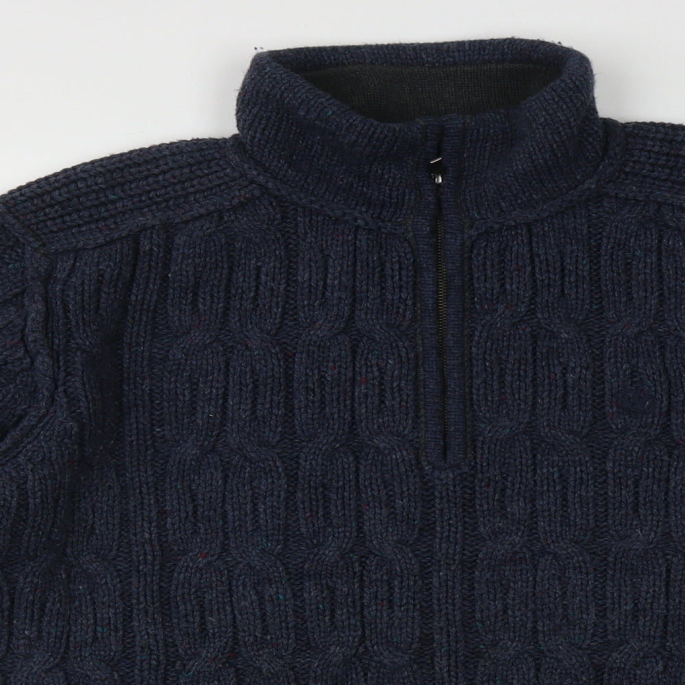 Fat Face Womens Blue High Neck  Acrylic Full Zip Jumper Size XL