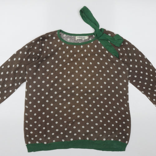 Indiwoman Womens Brown Round Neck Polka Dot Cotton Pullover Jumper Size L