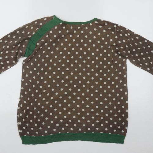 Indiwoman Womens Brown Round Neck Polka Dot Cotton Pullover Jumper Size L