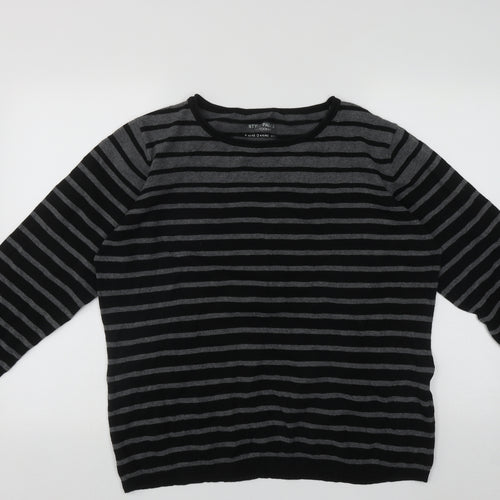 Stooker Womens Beige Scoop Neck Striped Cotton Pullover Jumper Size L