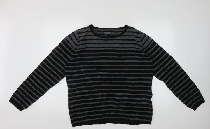 Stooker Womens Beige Scoop Neck Striped Cotton Pullover Jumper Size L