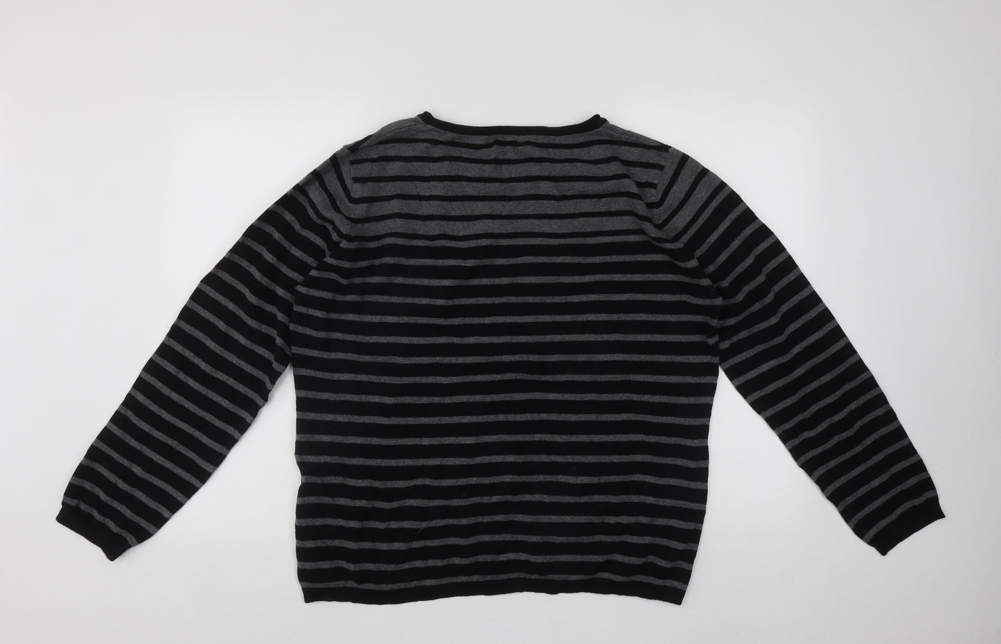 Stooker Womens Beige Scoop Neck Striped Cotton Pullover Jumper Size L