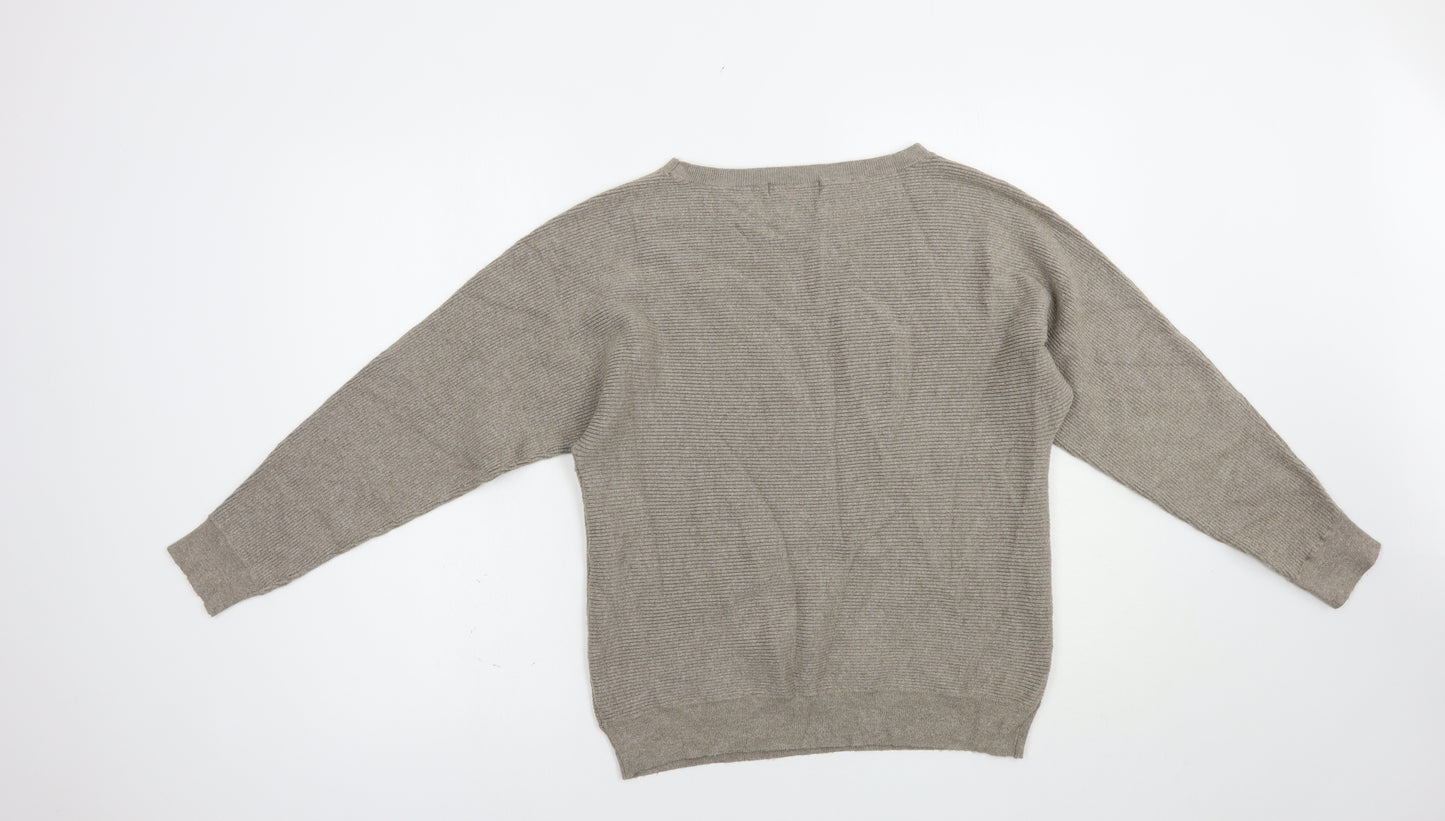 F&F Womens Beige Boat Neck  Viscose Pullover Jumper Size 12