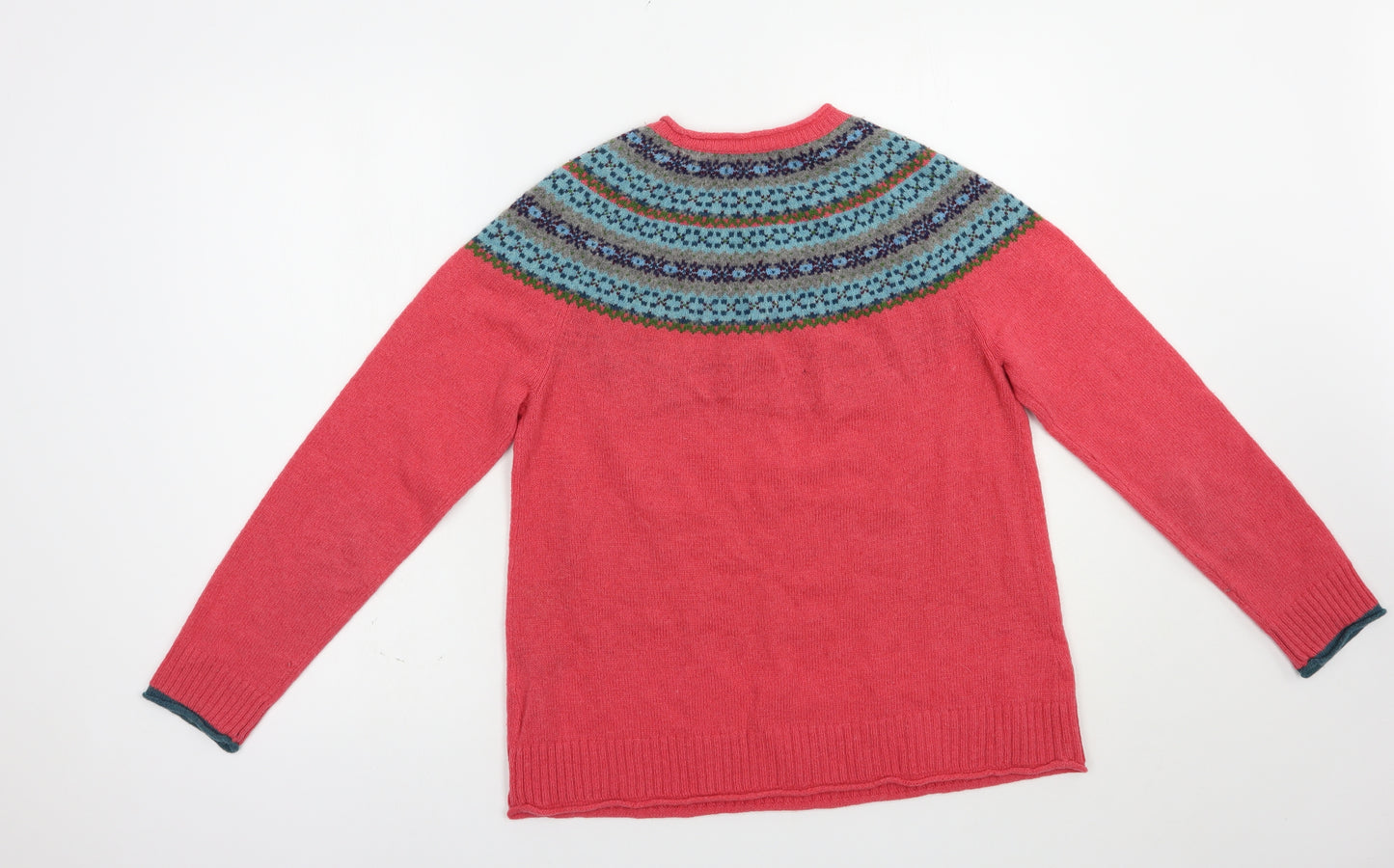 Arabella & Addison Womens Pink Crew Neck Fair Isle Wool Pullover Jumper Size 14