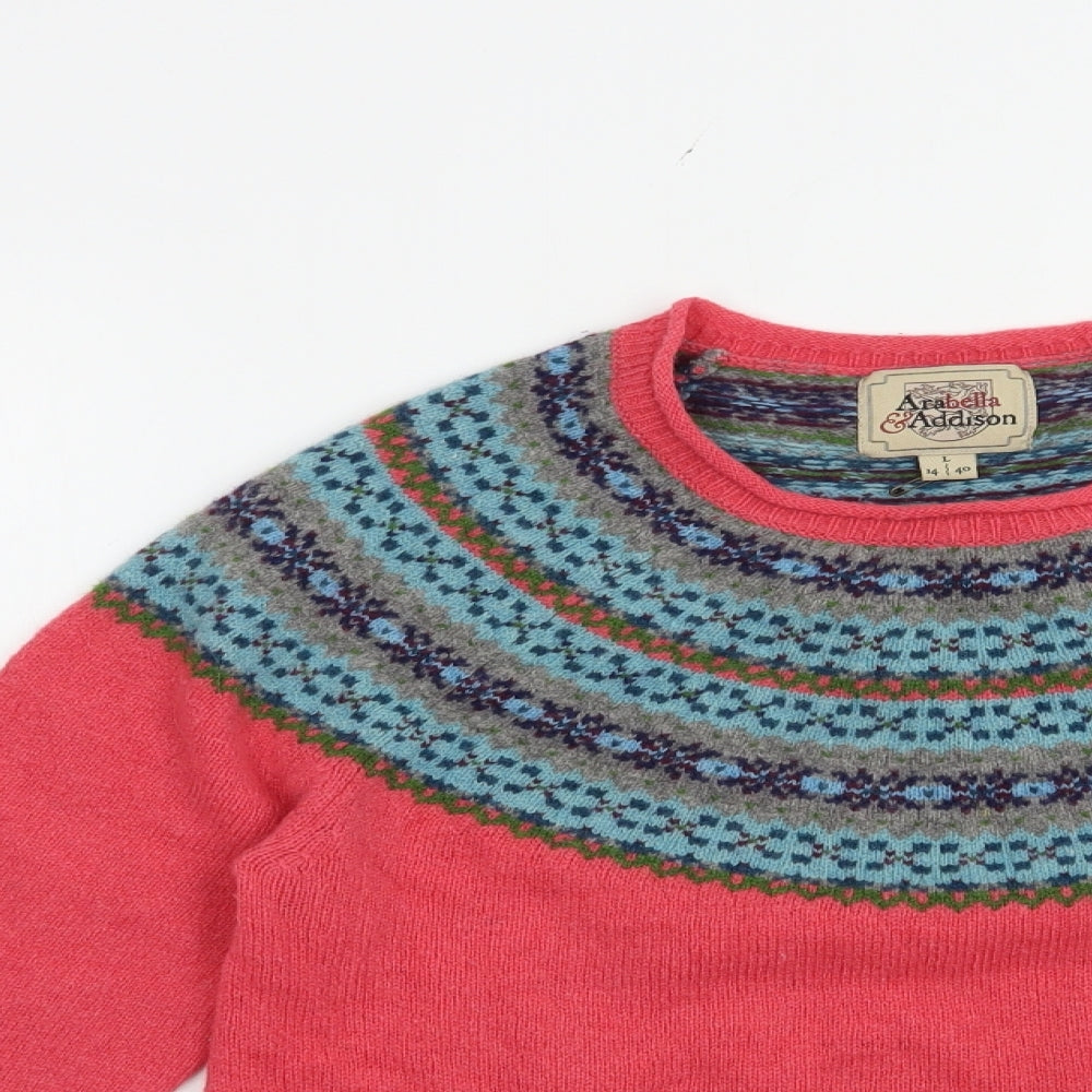 Arabella & Addison Womens Pink Crew Neck Fair Isle Wool Pullover Jumper Size 14