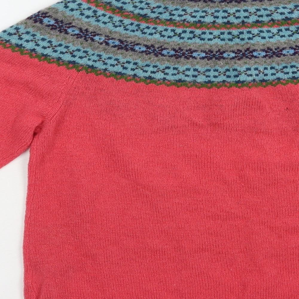 Arabella & Addison Womens Pink Crew Neck Fair Isle Wool Pullover Jumper Size 14