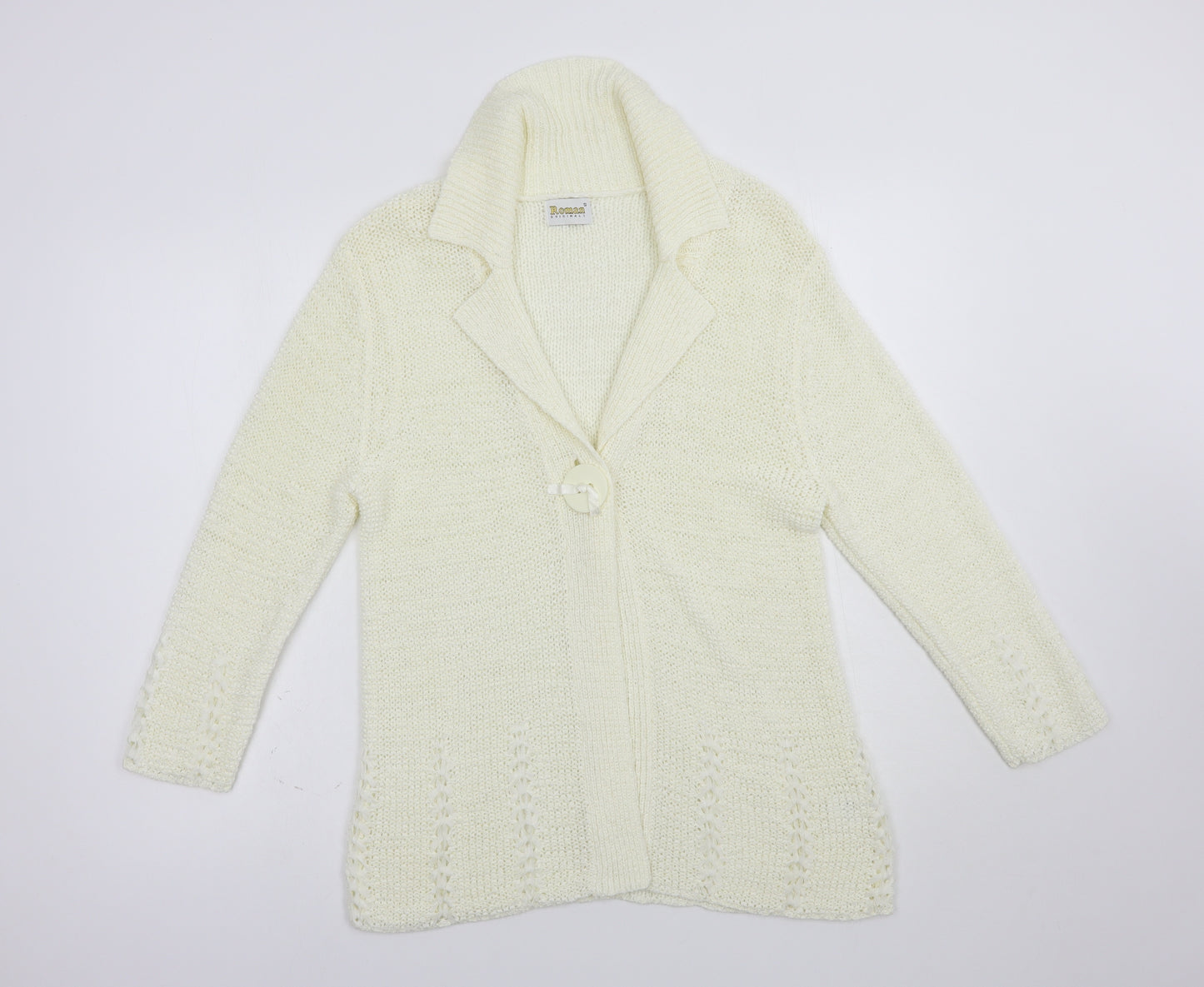Roman Womens Ivory Collared  Acrylic Cardigan Jumper Size S