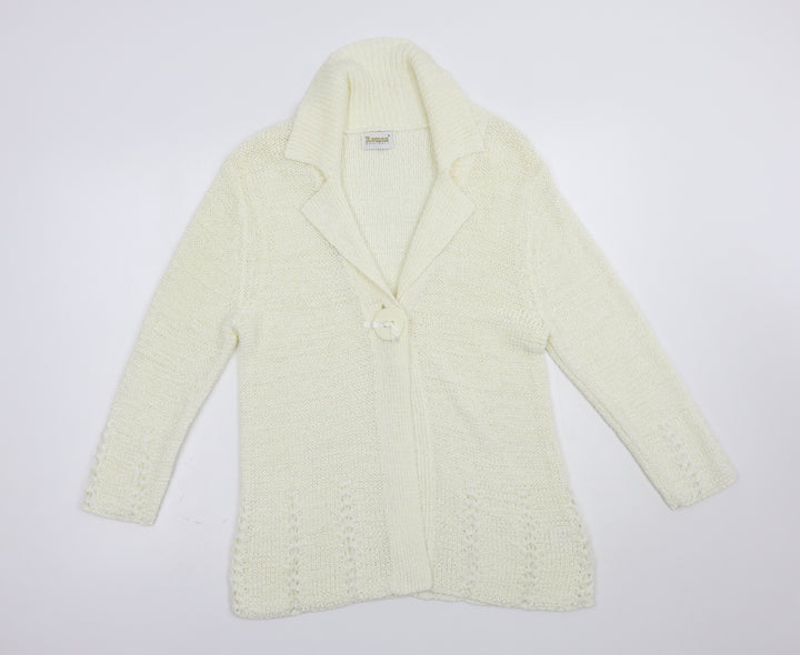 Roman Womens Ivory Collared Acrylic Cardigan Jumper Size S