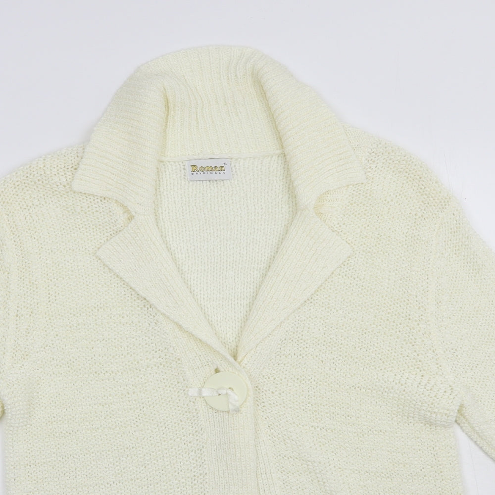 Roman Womens Ivory Collared  Acrylic Cardigan Jumper Size S