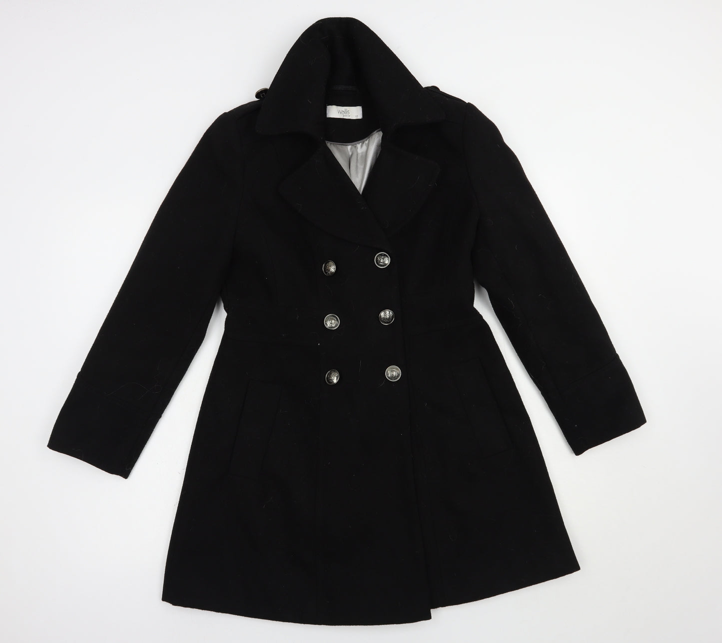 Wallis Womens Black   Pea Coat Coat Size 10  Button