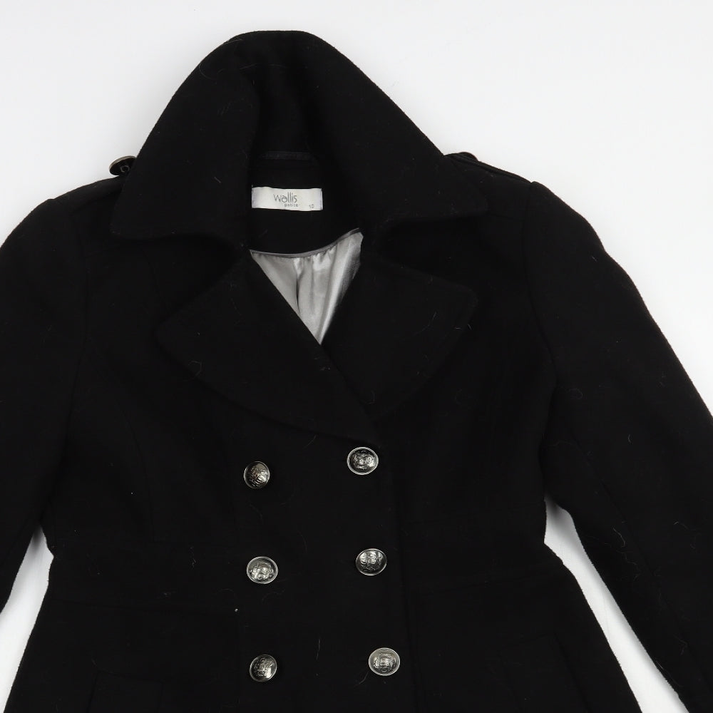 Wallis Womens Black   Pea Coat Coat Size 10  Button