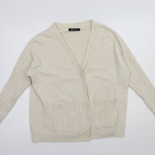 Finery Womens Beige V-Neck  Polyamide Cardigan Jumper Size M
