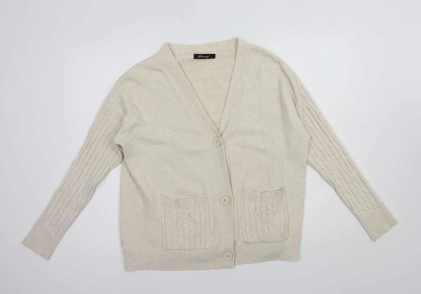 Finery Womens Beige V-Neck  Polyamide Cardigan Jumper Size M