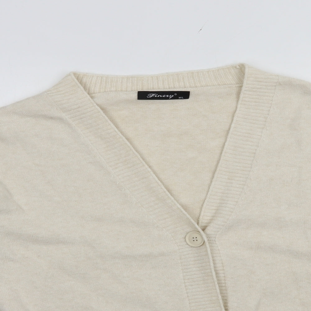 Finery Womens Beige V-Neck  Polyamide Cardigan Jumper Size M