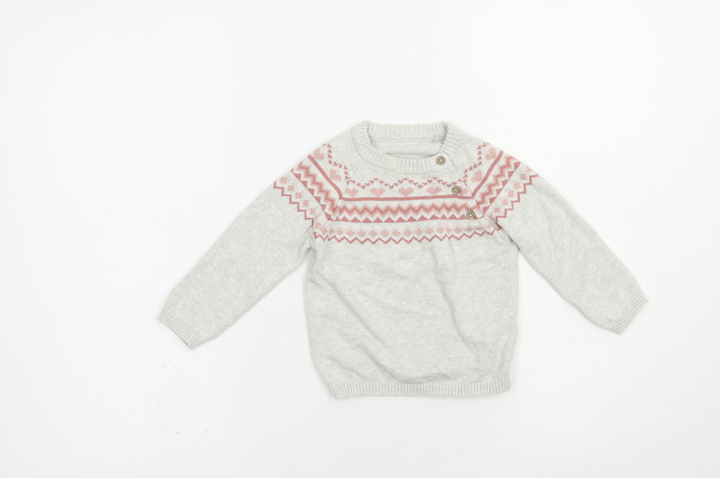 TU Baby Grey Fair Isle Cotton Pullover Jumper Size 12-18 Months  Button