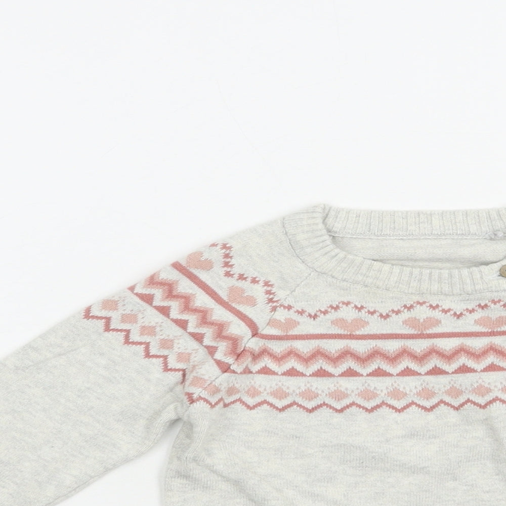 TU Baby Grey Fair Isle Cotton Pullover Jumper Size 12-18 Months  Button