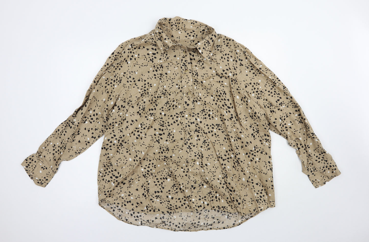 Marks and Spencer Womens Beige Animal Print Linen Basic Button-Up Size 20 Collared